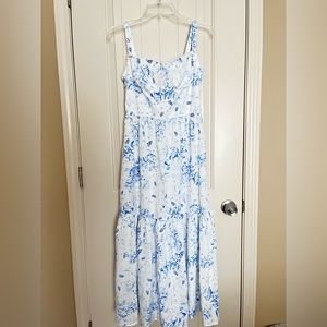 White/Blue Floral Maxi Dress